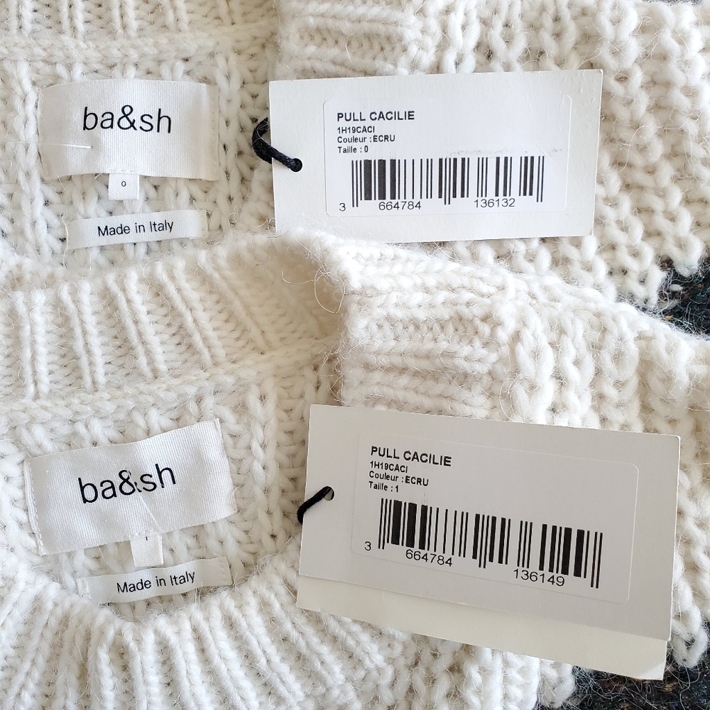 BA&SH Cacilie Metallic Intarsia-Knit Alpaca/Wool Ivory Sweater New Size 0/XS - Picture 13 of 16